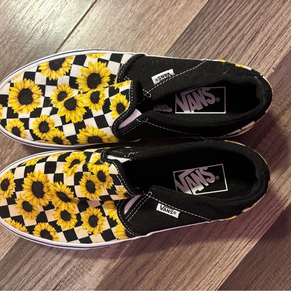 Yellow Sunflower Checkered Slip-On Vans - Picture 3 of 4